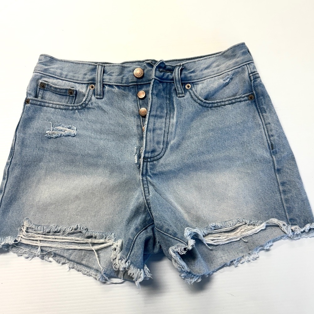 Calvin Klein Distressed Button Fly High Rise Jean Shorts Size 25